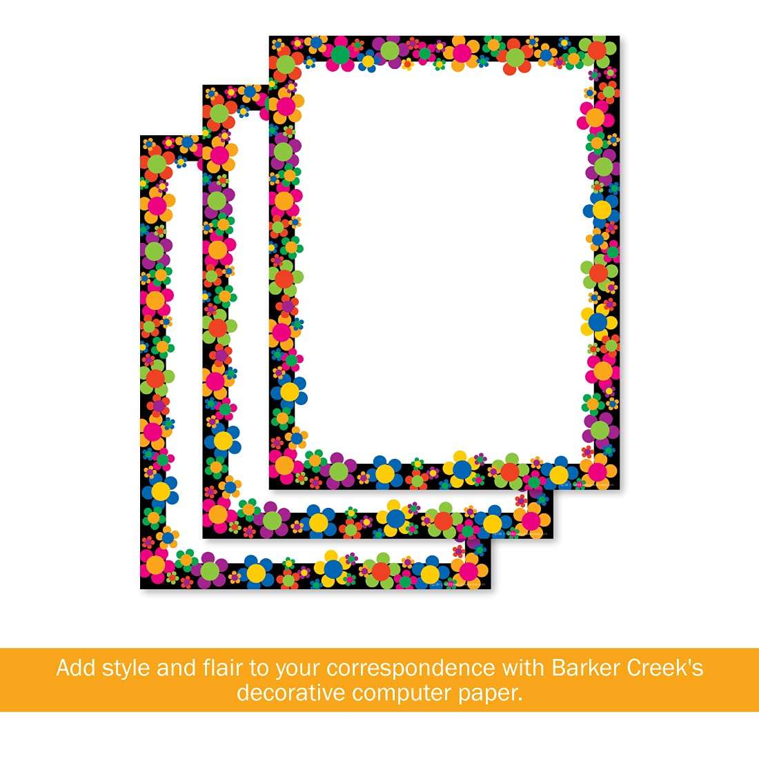 BARKER CREEK Designer Computer Paper, Neon Flower Power, 8.5” x 11”, Decorative Printer Paper, Stationery, 50 Sheets per Pkg, Home, School and Office Supplies (730) 3