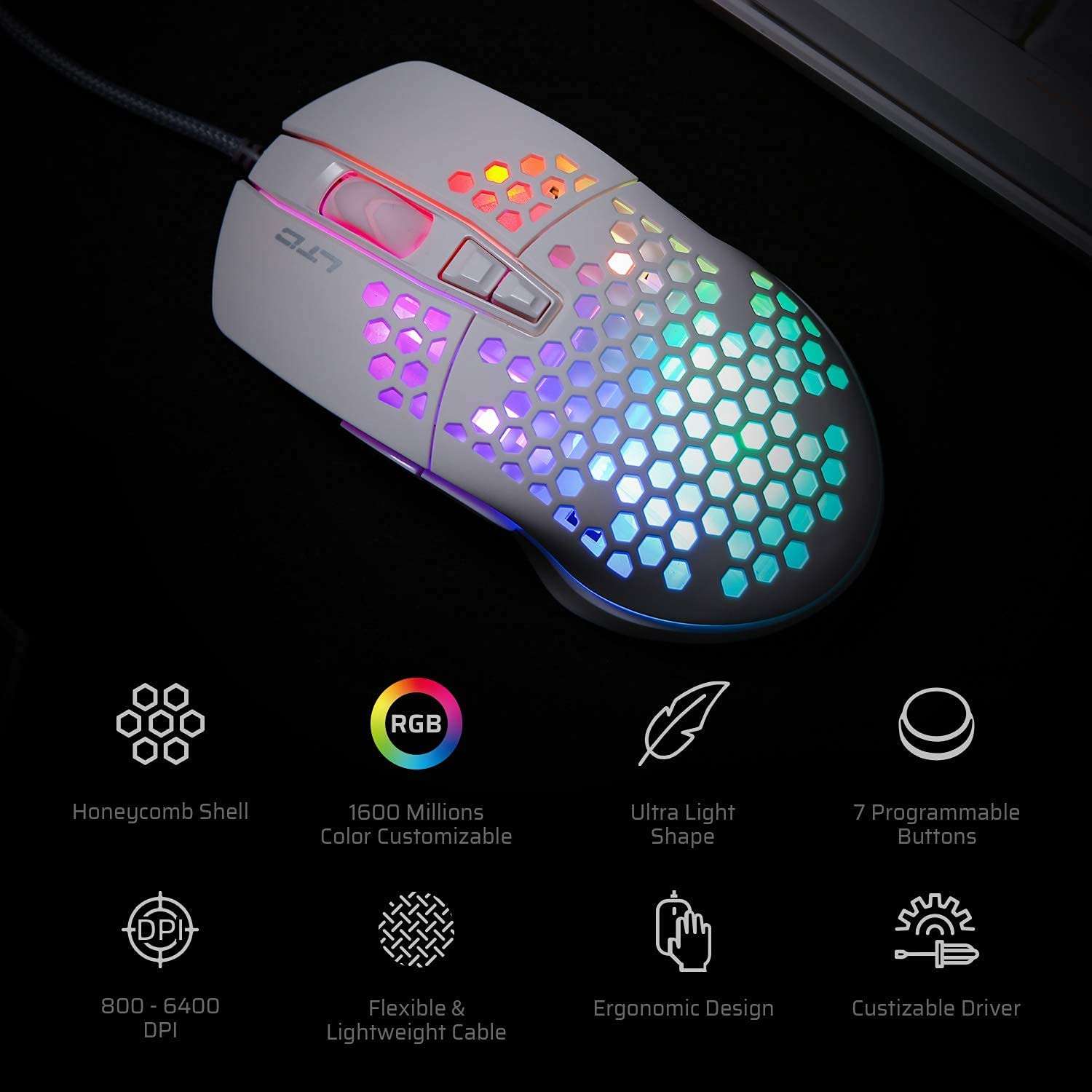 LTC Circle Pit HM-001 RGB Gaming Mouse & LTC NB681 Nimbleback RGB Wired 65% Hot-Swappable Mechanical Keyboard（Red Switch） Bundle 3