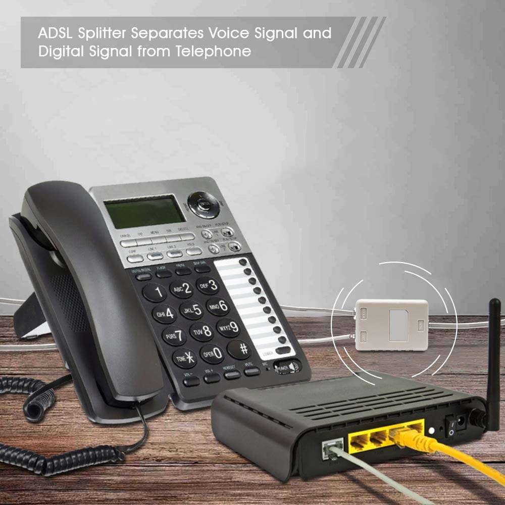 NSinc - ADSL Splitter, DSL Phone Dual Port Jack Line Splitter Filter Adapter for DSL Modem Router Fax Machine Device 6