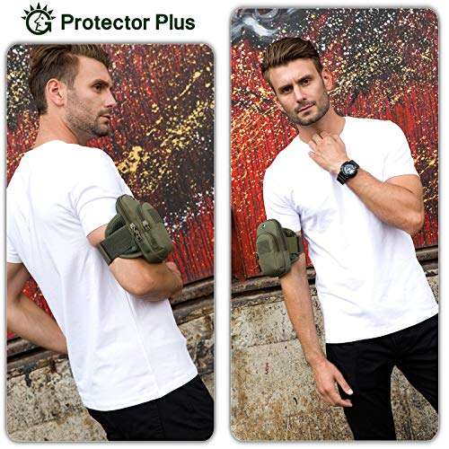 Protector Plus Tactical Running Cell Phone Armband Case Holster Bag EDC Utility Gadget Gear Medical Pack Tool Pocket Purse (Patch Included), Army Green 3