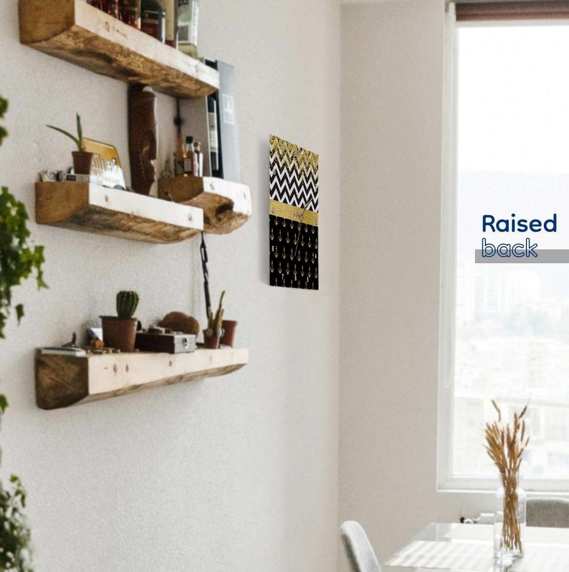 3dRose Wall Clock Silent - 10 inch - Image of Glam Black, White, Gold Faux Glitter Chevron Stripes, Sailing Anchors - Patterns 4