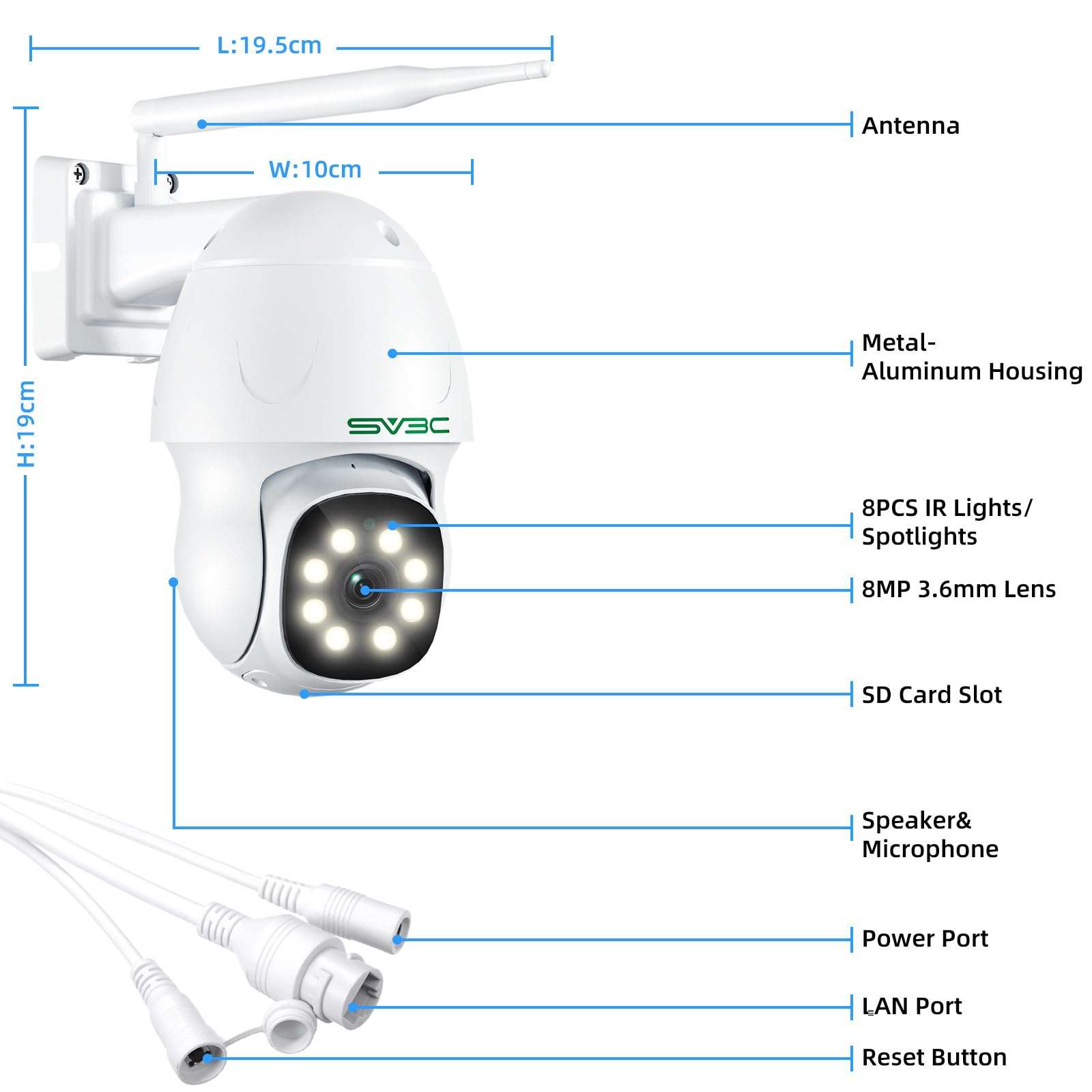 SV3C 4K PTZ WiFi Security Camera Outdoor, PTZ POE Camera, Dual Network Support, Auto Tracking, Color Night Vision, Human/Vehicle Detection, 2-Way Audio, Waterproof, SD Card Recording, CamHiPro App, PC 4