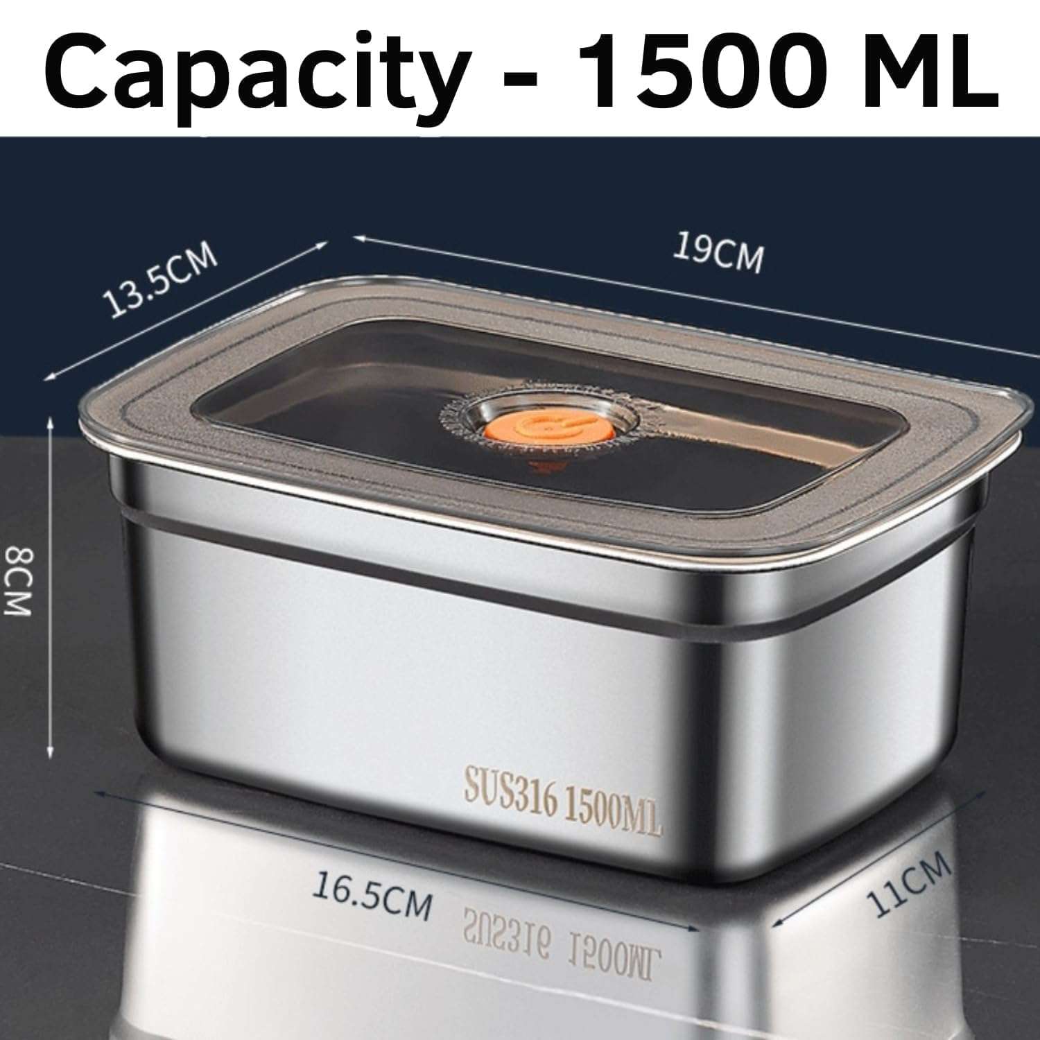 Marve Fridge Storage Box 316 Stainless Steel Food Storage Containers | Food Grade, Leakproof Kitchen Organizer | Freshness Locking, Microwavable & Freezer Safe, Silver With Lid (1500 Ml 3 Pcs) 3