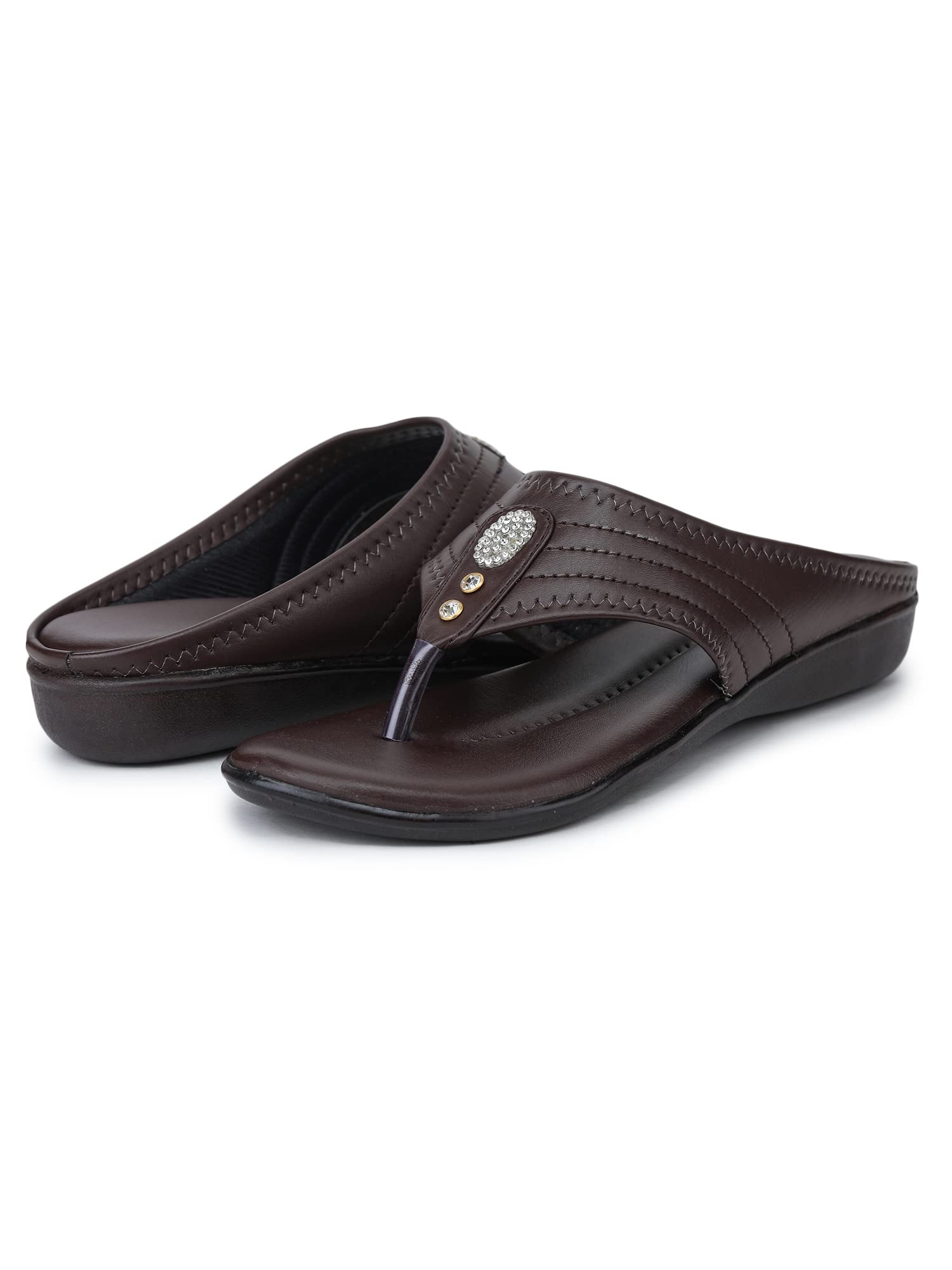 Bootco Flat for Womens & Ledies Attractive Silver Nag Design With Comfortable Soft Feel During Wearing This Trending Brown Color Easy To Fitt Flat Slipper 6