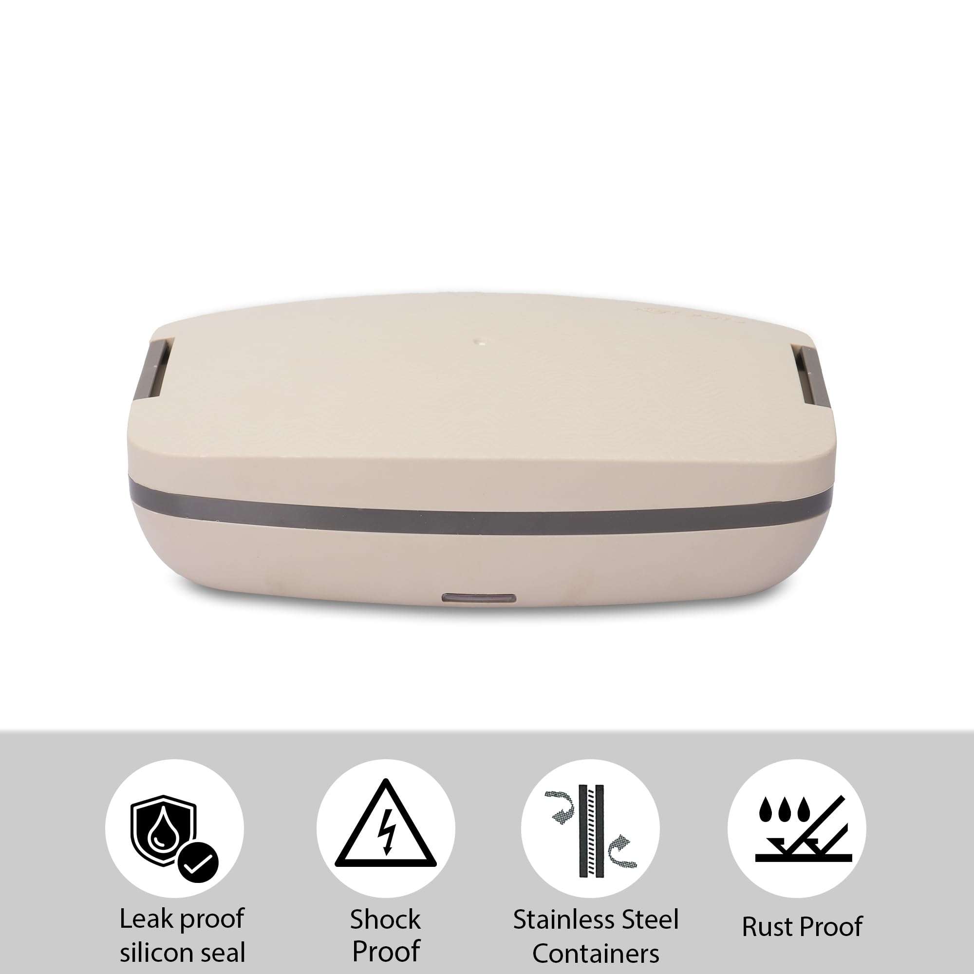 Jaypee Plus Hotpot Electric Lunch Box with 2 Removable Stainless Steel Containers 250 ml x2 with Power Cord |Air Vent on Lid |Leakproof Silicon Seal|LED Indicator |Shockproof | Beige 4