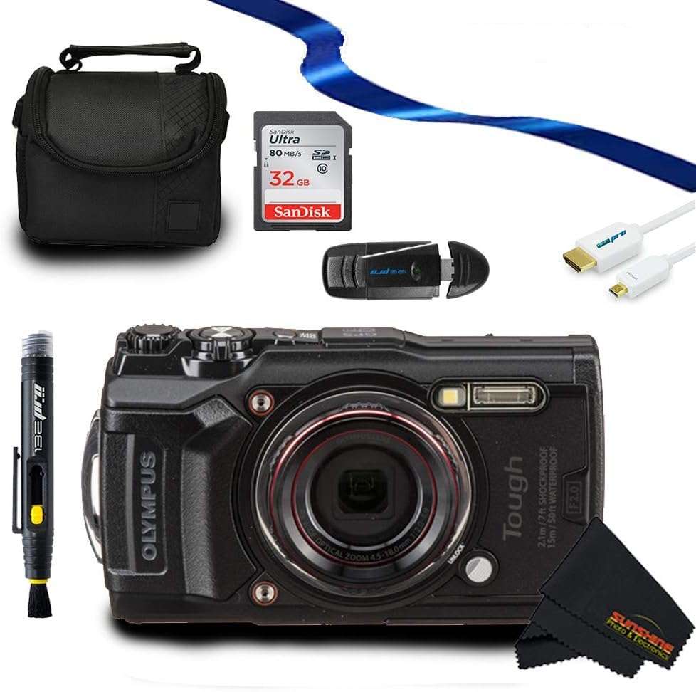 Olympus Tough TG-6 Waterproof Camera, Black +12MP +4X Optical Zoom Lens+Five Separate Underwater Modes+Sunshine Basic Bundle 1