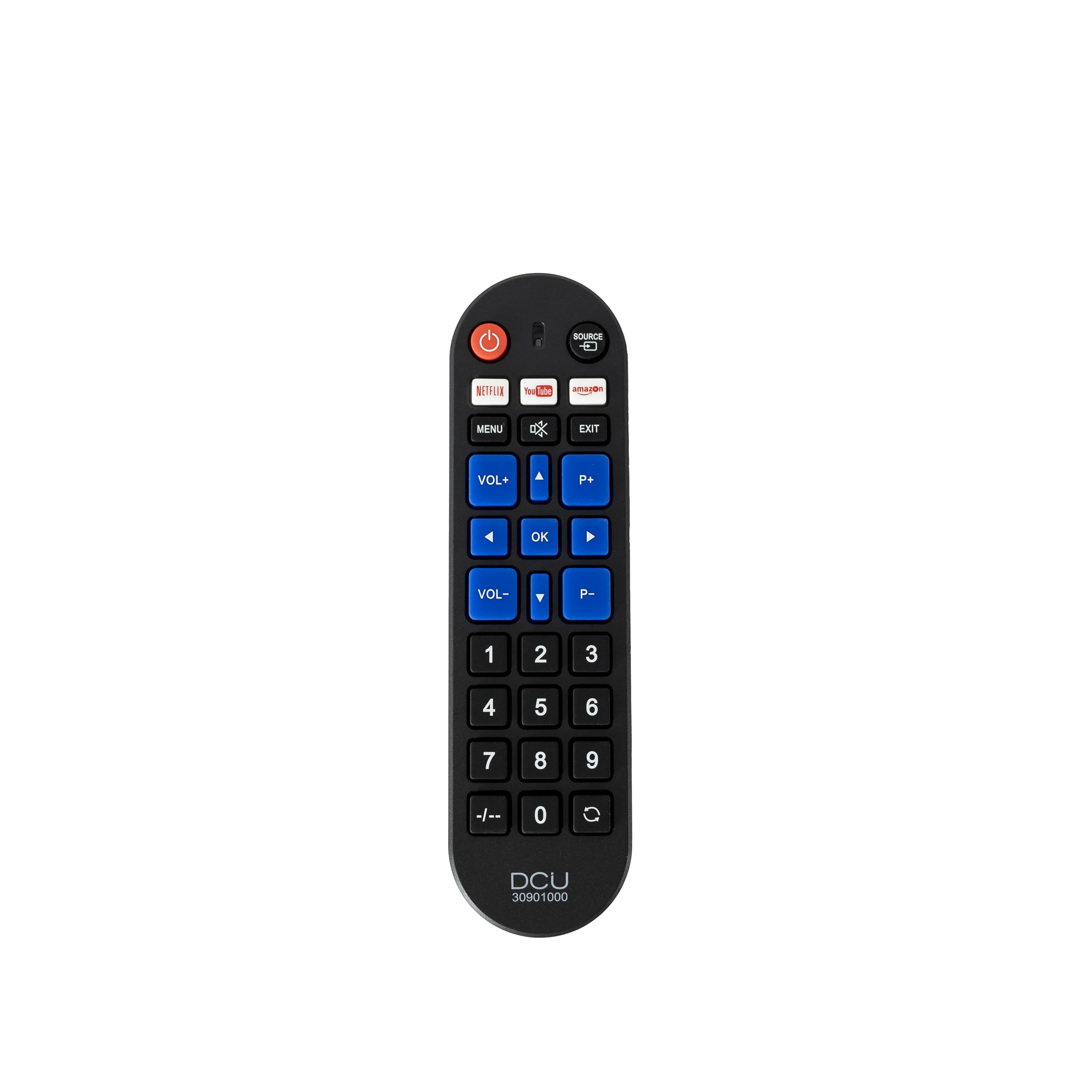 DCU TECNOLOGIC - Universal Remote Control for LG, Samsung, Sony, Philips and Panasonic TVs - Button for Netflix, Video and YouTube - Distance: +8 Meters 1