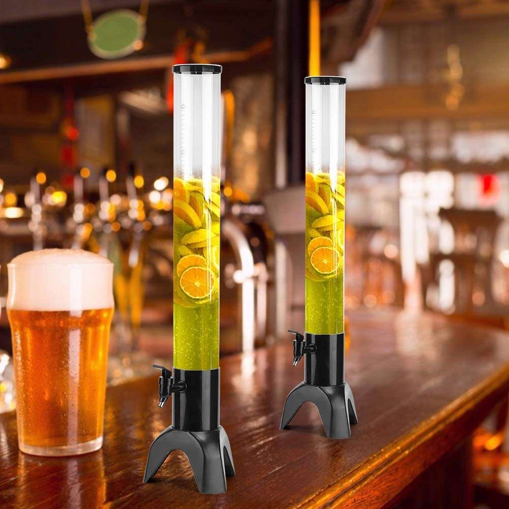 THW 3 Litre Three-Legged Metal Base Draft Beer Tower Juice Beverage Dispenser with Removable Ice Tube for Keeping Liquid Cold, Black 4