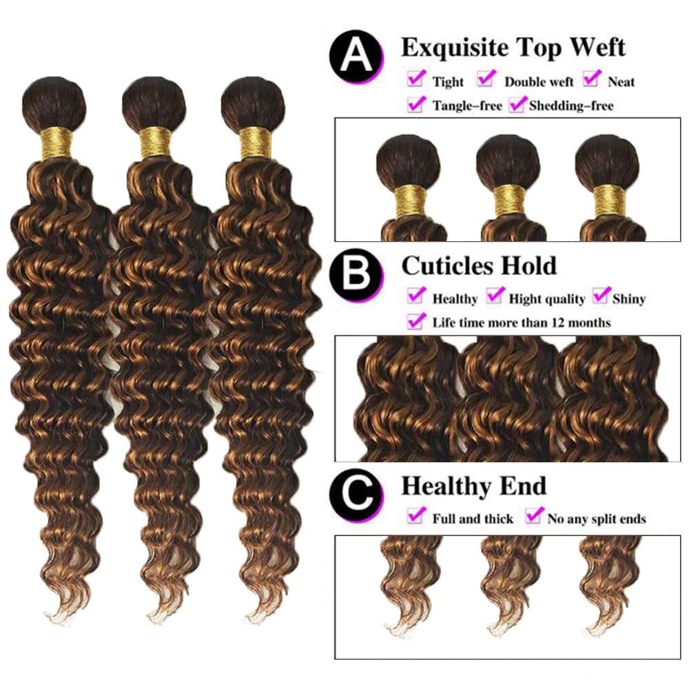 BilltiiWW Highlight P1B30 Deep Wave Bundles #1B Mixed With #30 Loose Deep Bundles two tone Brazilian Hair Wavy Weave With Soft and Silky for Women 10 12 14 Inch 5