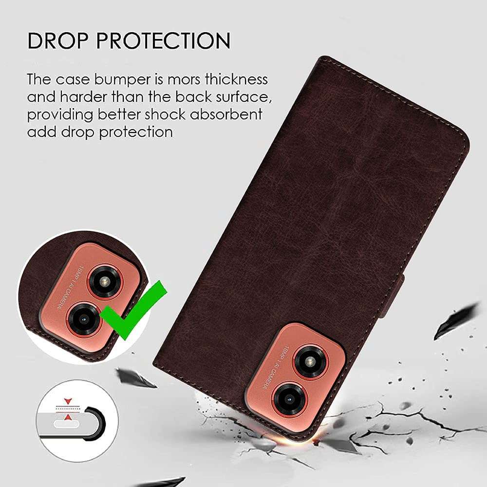 Casotec Flip Cover Back Case for Motorola Moto G04 4G / G04s 4G / E14 4G | Premium Leather Finish | Inbuilt Pockets & Stand | Flip Cover Back Case for Motorola Moto G04 4G / G04s 4G / E14 4G (Coffee) 4