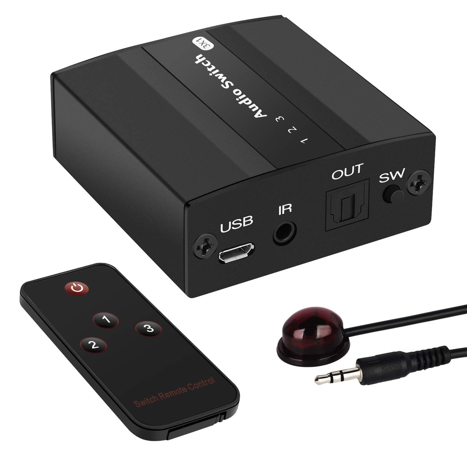 Musou Optical Audio Switcher,3 Ports in 1 Out Digital Optical Toslink SPDIF 3x1 with IR Remote Control Support LPCM2.0/DTS/Dolby-AC3 for PS3 Xbox Blue-Ray DVD HDTV 1