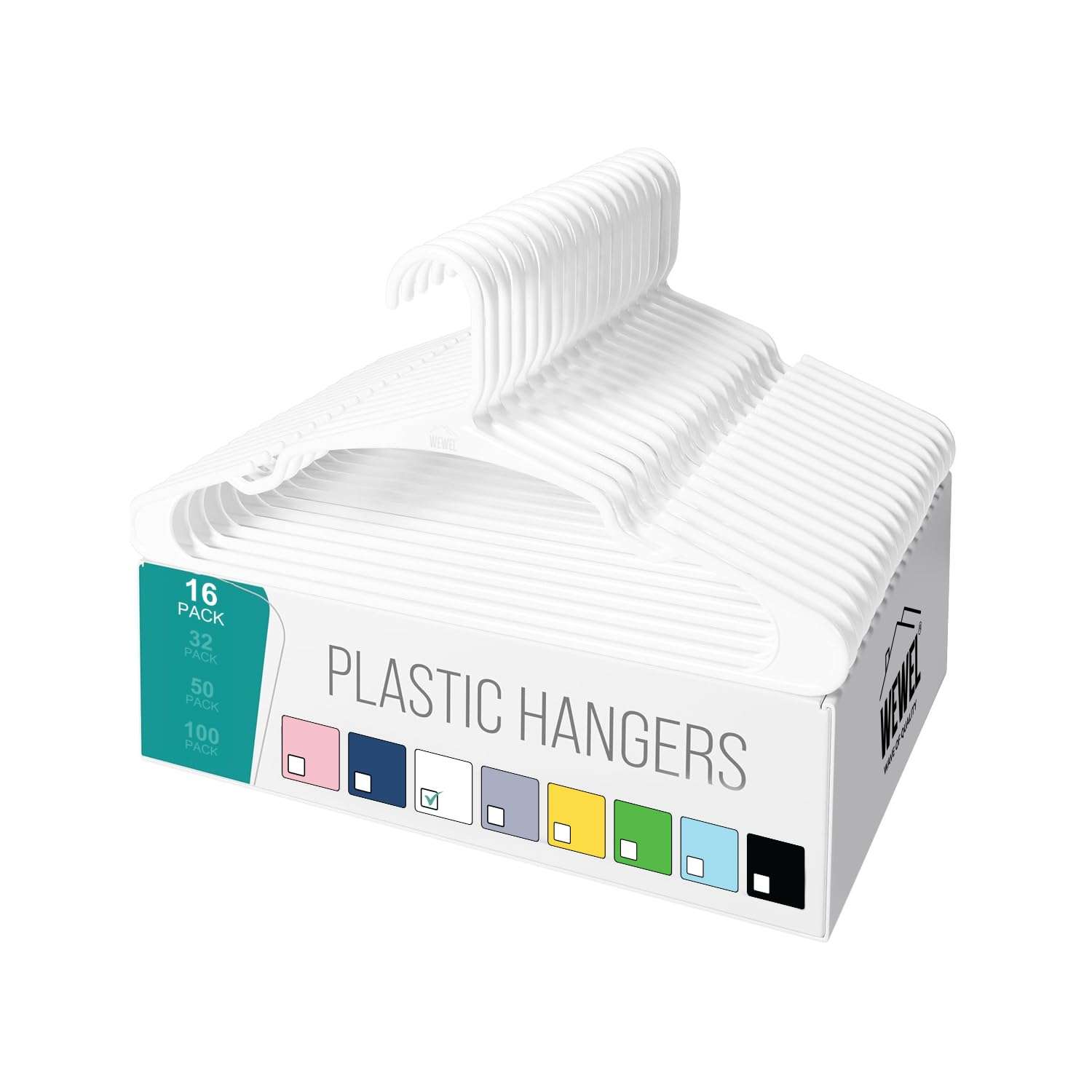 WEWEL® 16 Pcs Premium Clothes Hangers for Hanging Cloths, Elevate Your Wardrobe Organization in Multicolors with Cloth Hanger (16,White) 1