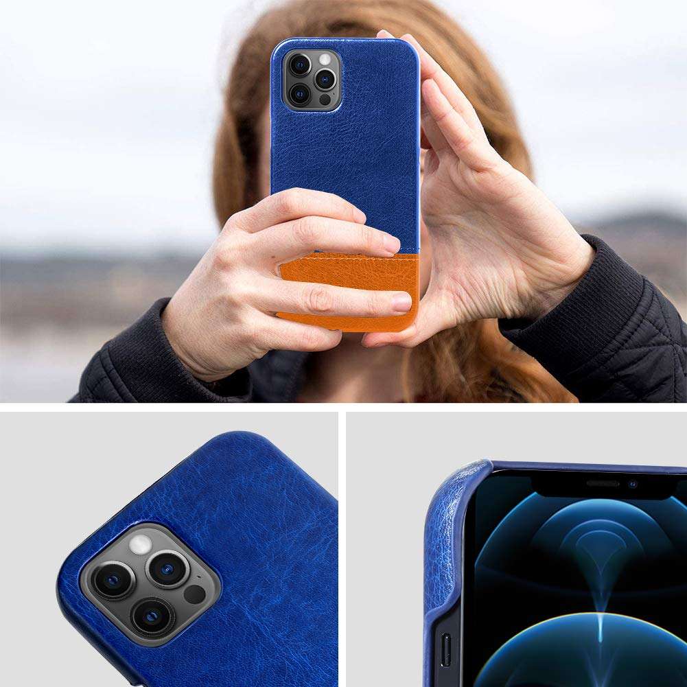 iPhone 12 Case iPhone 12 Pro Case Ultra Thin, with Two-Color Stitching Design, Half Border Design Hard PC Shockproof Protective Leather Case for iPhone 12/iPhone 12 Pro 6.1 Inch 2020-Dark Blue 4