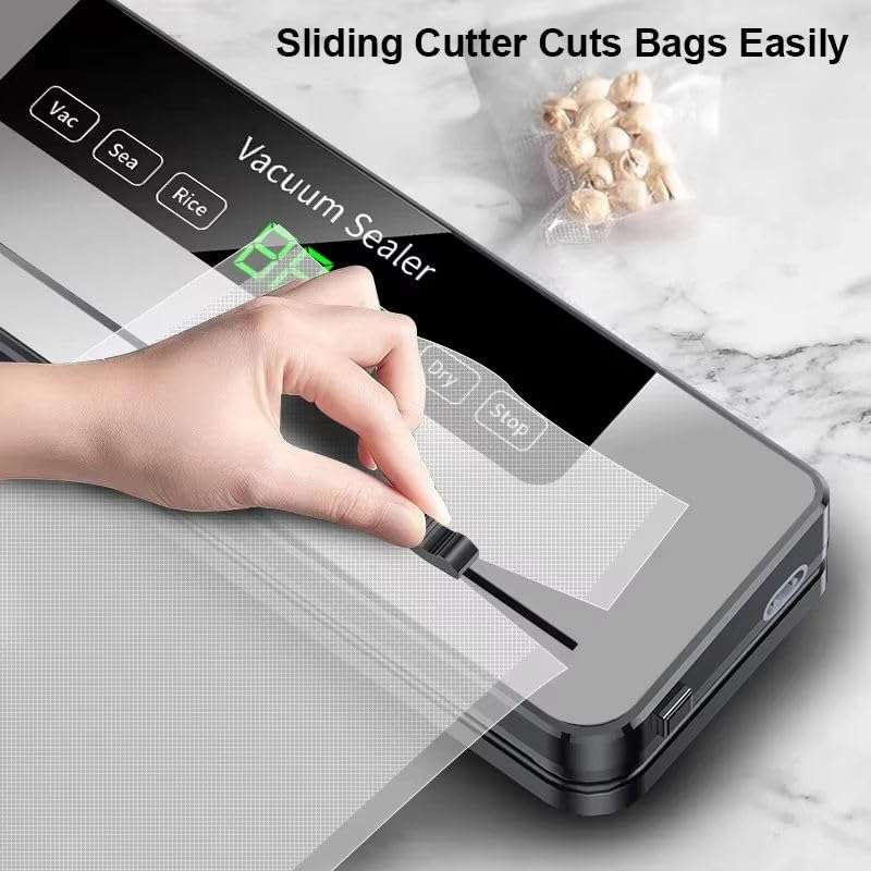 ENEM Vacuum Sealer Machine for Packing with Cutter, Sealing Machine for Food Packets, 60kpa Automatic Dry & Wet Air Packet Sealer Machine,1 Year Warranty from enem, With Free 10 Vacuum Pouches 3