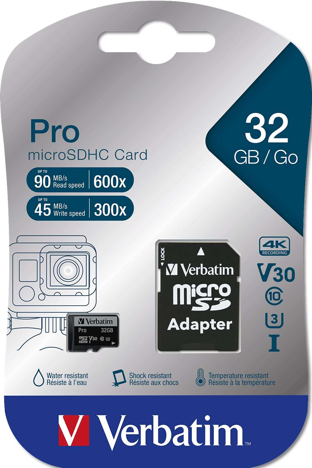 Verbatim 32GB Pro 600X microSDHC Memory Card with Adapter, UHS-I U3 Class 10 4