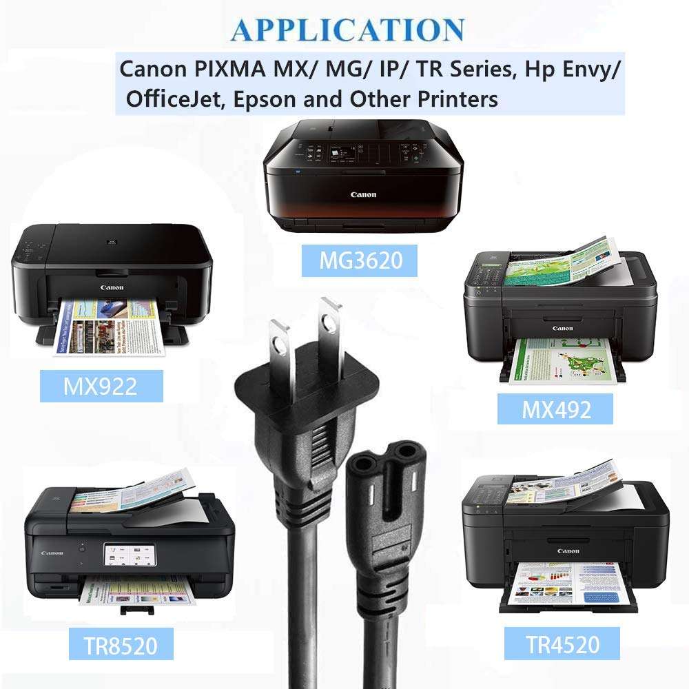 AC Power Cord Cable Compatible for Canon PIXMA MX492 MX922 MX490 MP495 MP560 MX870 MG2420 MG2520 MG2920 MG3620 TS9120 TS3122 TS6120 TR Series, Replacement 2 Prong Cable Long 6Ft [UL Listed] 4