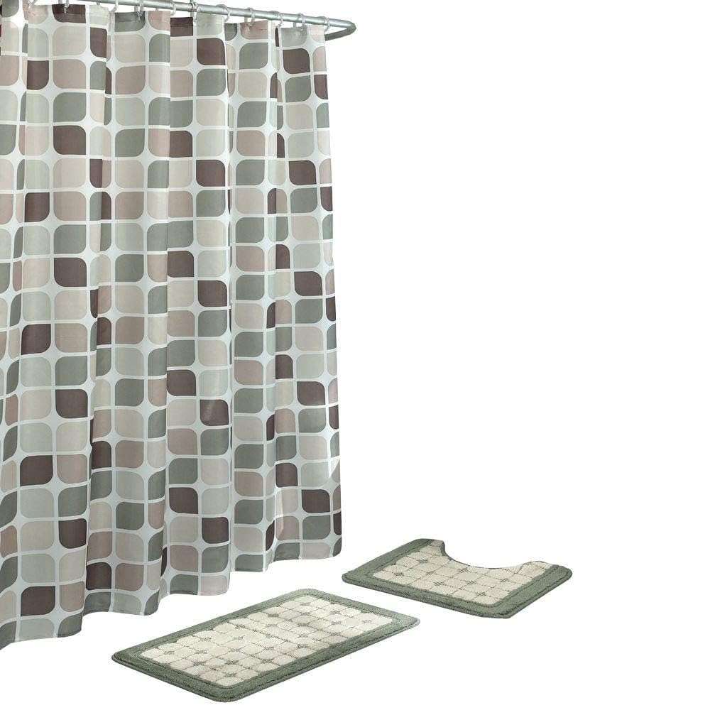 Creative Home Ideas 15-Piece Shower Curtain Set, 72"x72", Zaragoza Sage/Berber 3