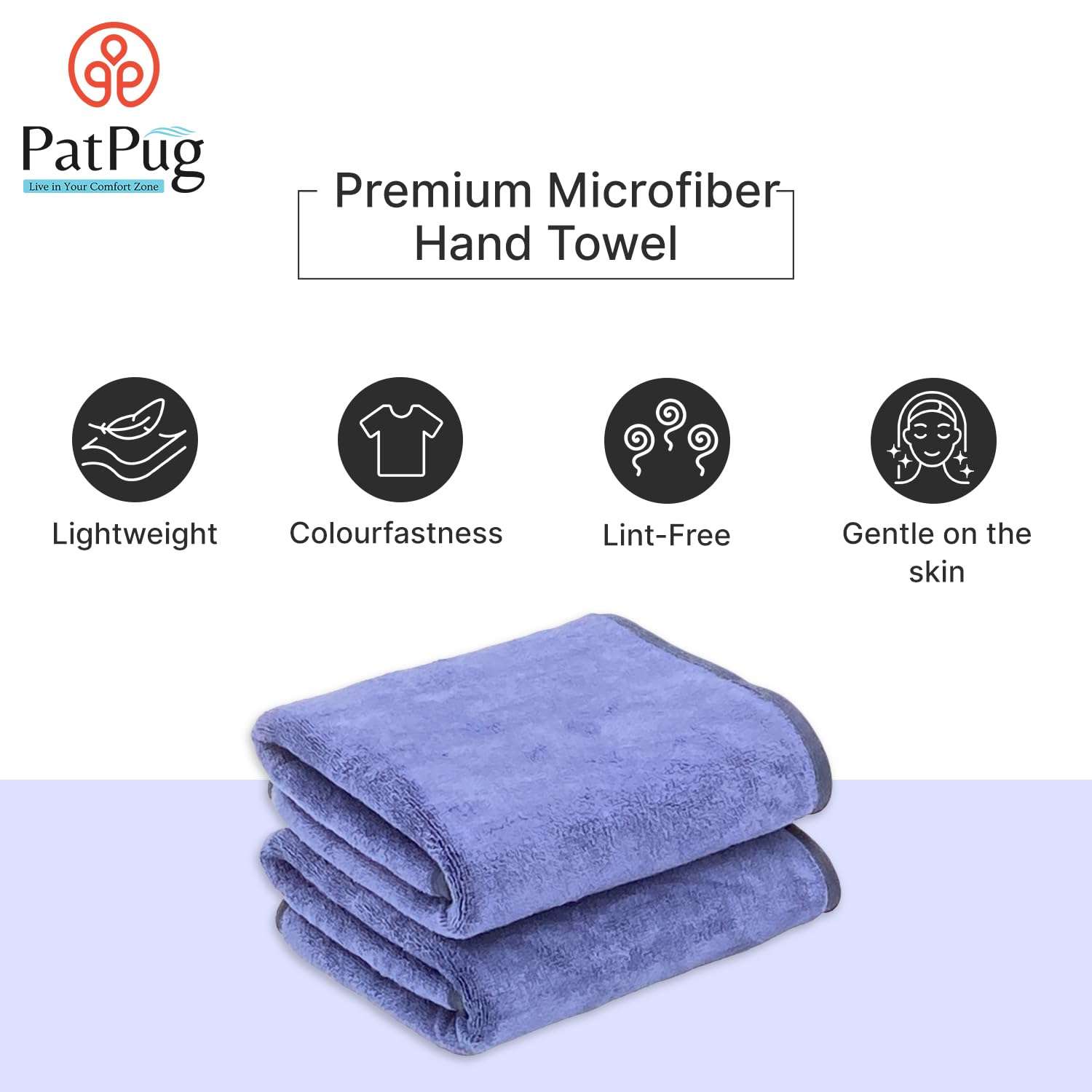 PatPug Ultrasoft Microfiber, 2 Piece Hand Towel Set, Comfortable, Fade Resistant, Highly Absorbent, Quick Drying (Royal Blue) 6