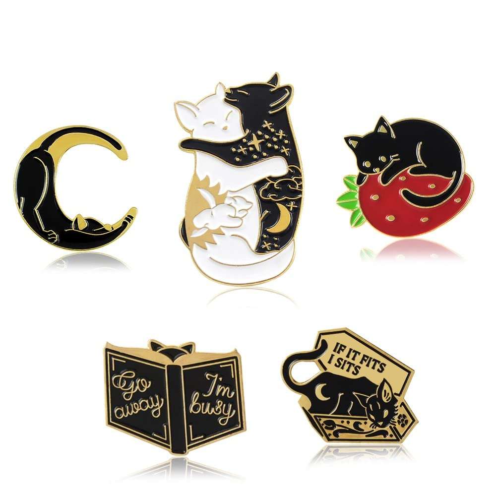 MJartoria Cute Enamel Pins-Cats Hug Book Shape Novelty Cartoon Cute Enamel Brooch Pins for Backpacks Set Badges Clothing Bags Jackets 1