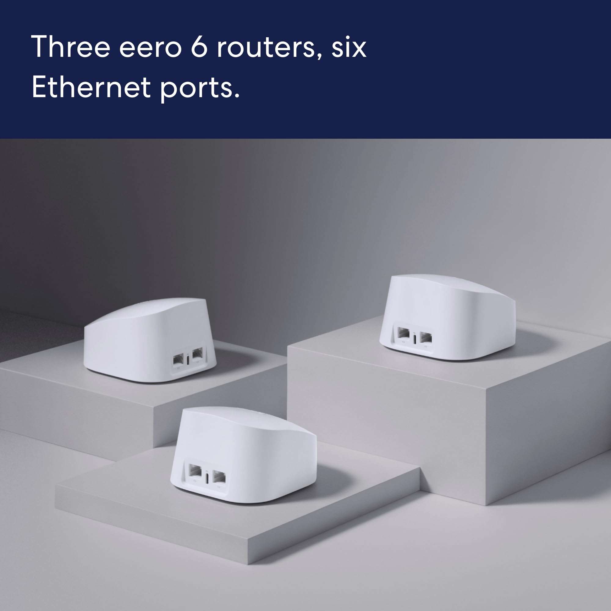 Amazon eero 6 mesh Wi-Fi system | Supports speeds up to 500 mbps | Connect to Alexa | Coverage up to 4,500 sq. ft. | 3-pack, three routers 6