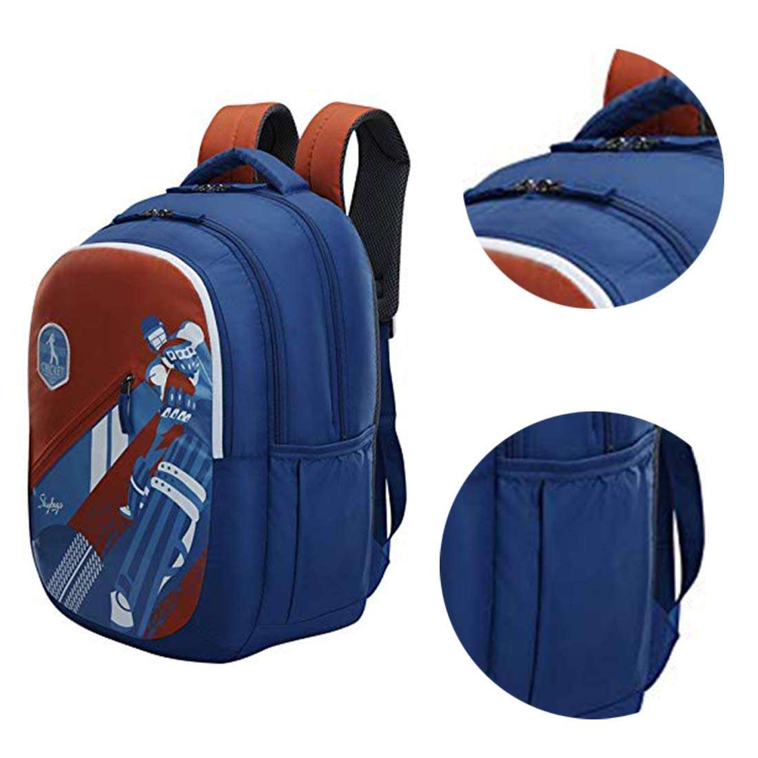 MaBelle ASTRO PLUS 04 SKYBAG Trendy Design 34L School/College Bag Combo with 1 Single Line Spiral Binding 200 Pages Notebook & 5 Register (108 Pages),-01 Set/Secret Pocket, Red-Blue 3