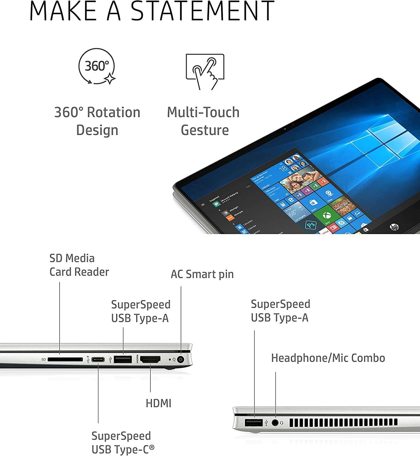 HP Pavilion x360 14 2-in-1 Laptop, 10th Generation Intel Core i5-10210U Processor, 12 GB Ram, 512GB PCI-E SSD Storage, 14” Full HD Touch Screen, BARLEY8 Accessories, Windows 10 PRO 6