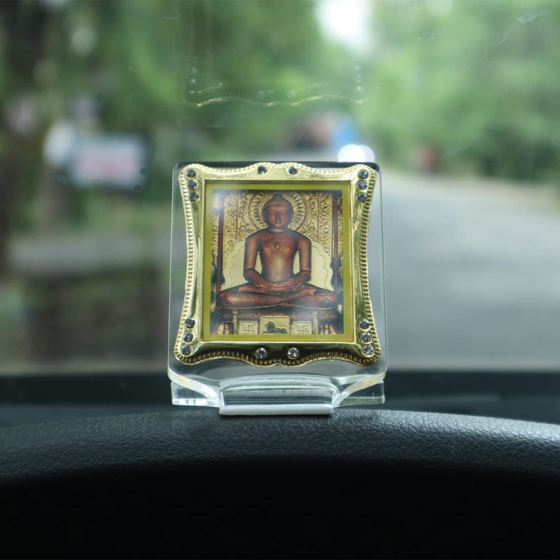 Shoppersduniya Golden Foil (Plated) Lord Jain Mahavir Swami Idol for Car Dashboard | Showpiece Décor
