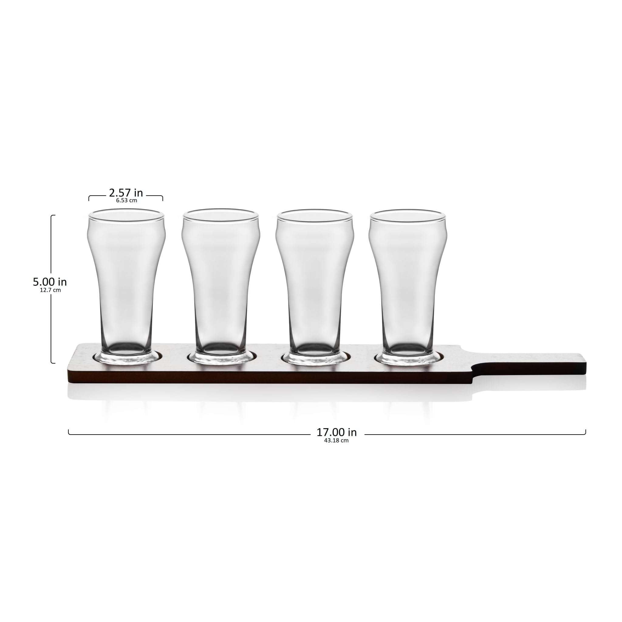 Libbey Craft Brews Beer Flight Glass Set with Wood Carrier, 4 Glasses 4