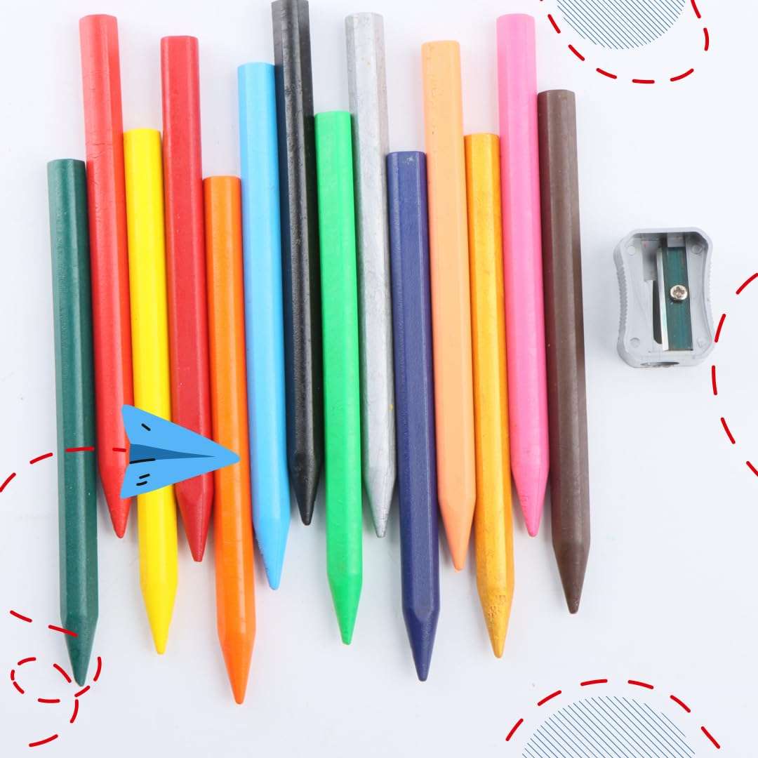 Luxor Doodles Extra Long Plastic Crayons|14 Assorted Shades| 1 Free Sharpener | Perfect For Young Artists 3