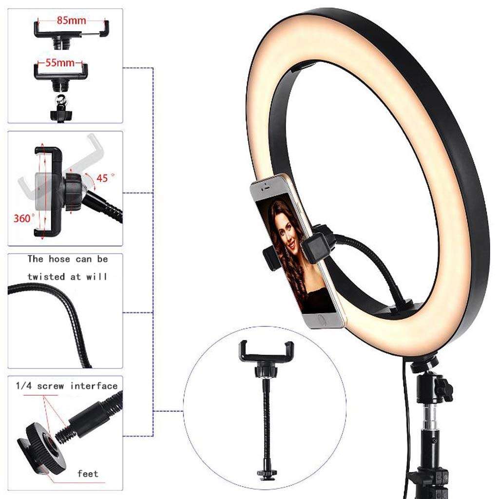 QAZWC-A1 14'' Selfie Ring Light with Tripod Stand and Phone Holder LED Circle Lights Halo Lighting for Make Up, Live Photo,Photography,Vlogging Video 3