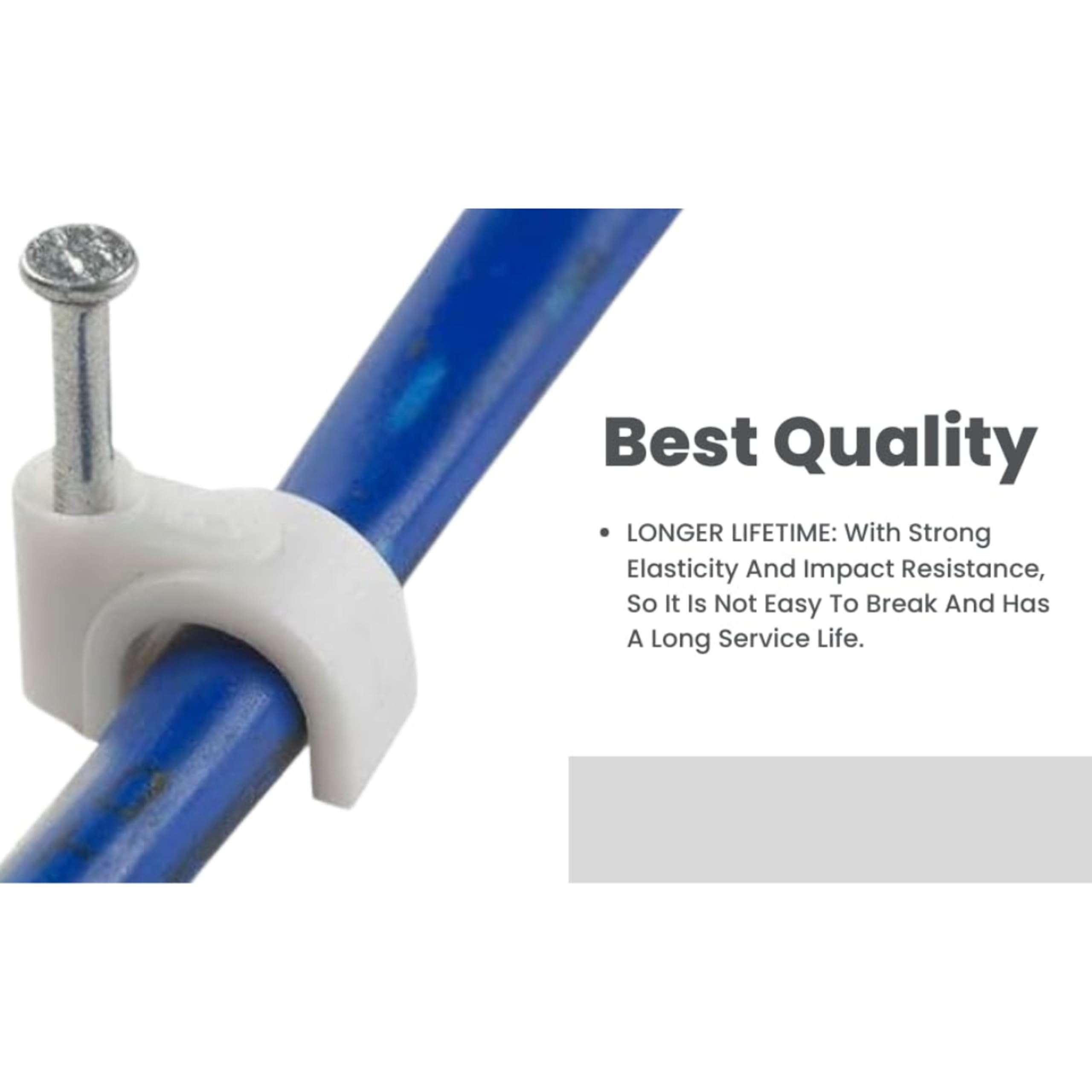 Elegant Casa Cable Clip with Galvanized Metal Nail Loop Clamps for Wire Plastic Circle Hook, Wall Self Wire Holder Cord Organizer Management Cable Binder Strap Size 25 Mm 100 Pieces Pack, Color White 2