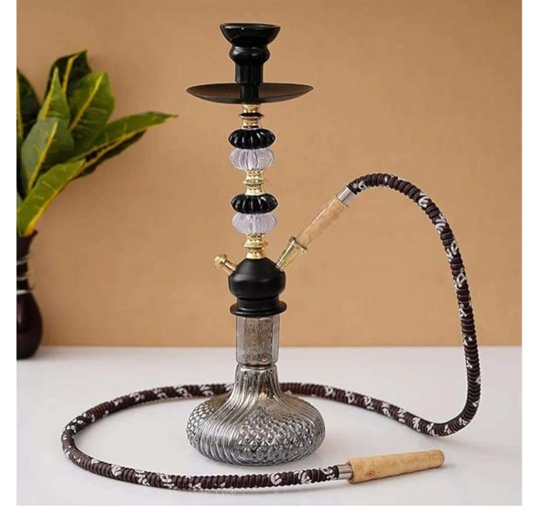 SF Handicrafts Glass Hookah Set with Decorative Stem, Brown Woven Hose, 19 Inch Height 1