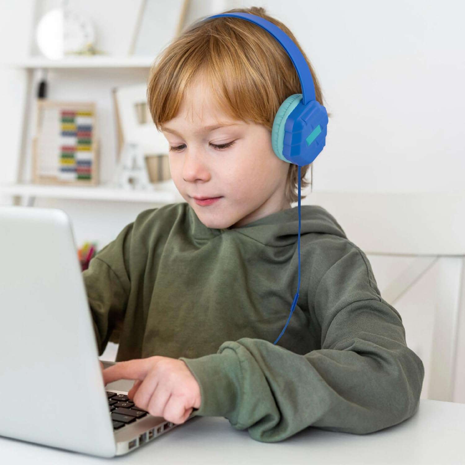 Olyre Kids Headphones Wired with Microphone Blue & Pink/Purple 4