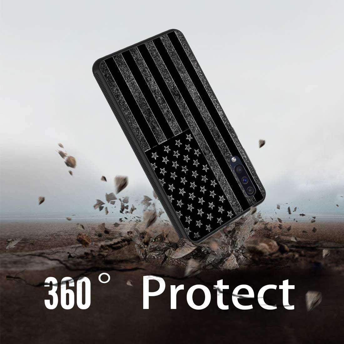 Galaxy A50 Case,Vobber Slim Anti-Scratch Architecture TPU Shockproof Protective Case Cover for Samsung Galaxy A50 6.4 inch (2019),Black and White American Flag 4