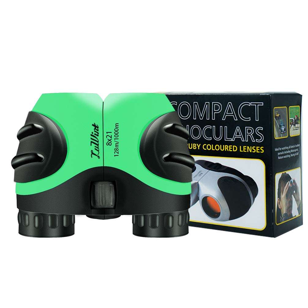Luwint 8 X 21 Kids Binoculars, Mini Compact and Image Stabilized, Green