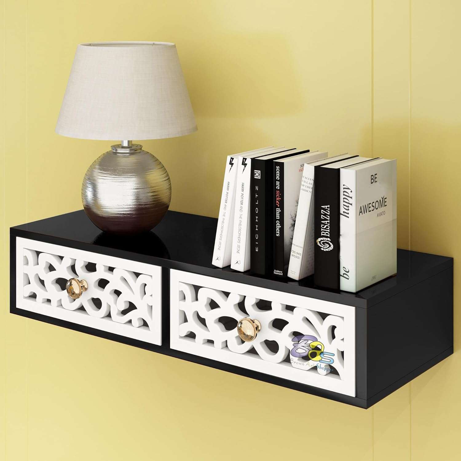 DDS Dream Decor Shoppee - TV Stand Multipurpose TV Unit/Wall Set Top Box Stand Shelf can be Used as Set top Box Book shelf/Display Shelves in Living/Dining/Offices etc. (Black White) 3