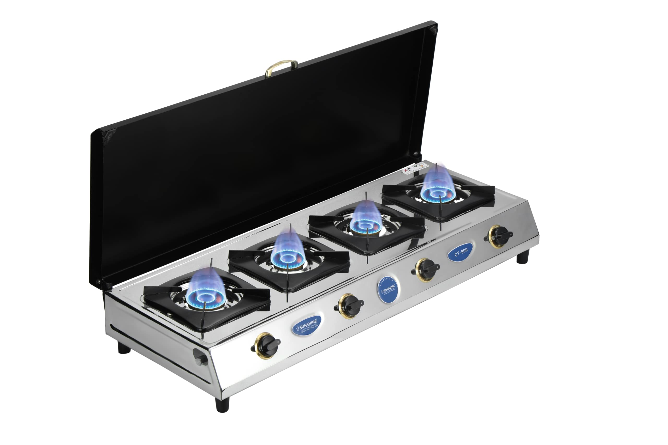 Sunshine CT900 4 Burner Gas Stoves Manual Ignition (Stainless Steel body, ISI Certified Approved ) Silver material cooktop (With Cover) 1