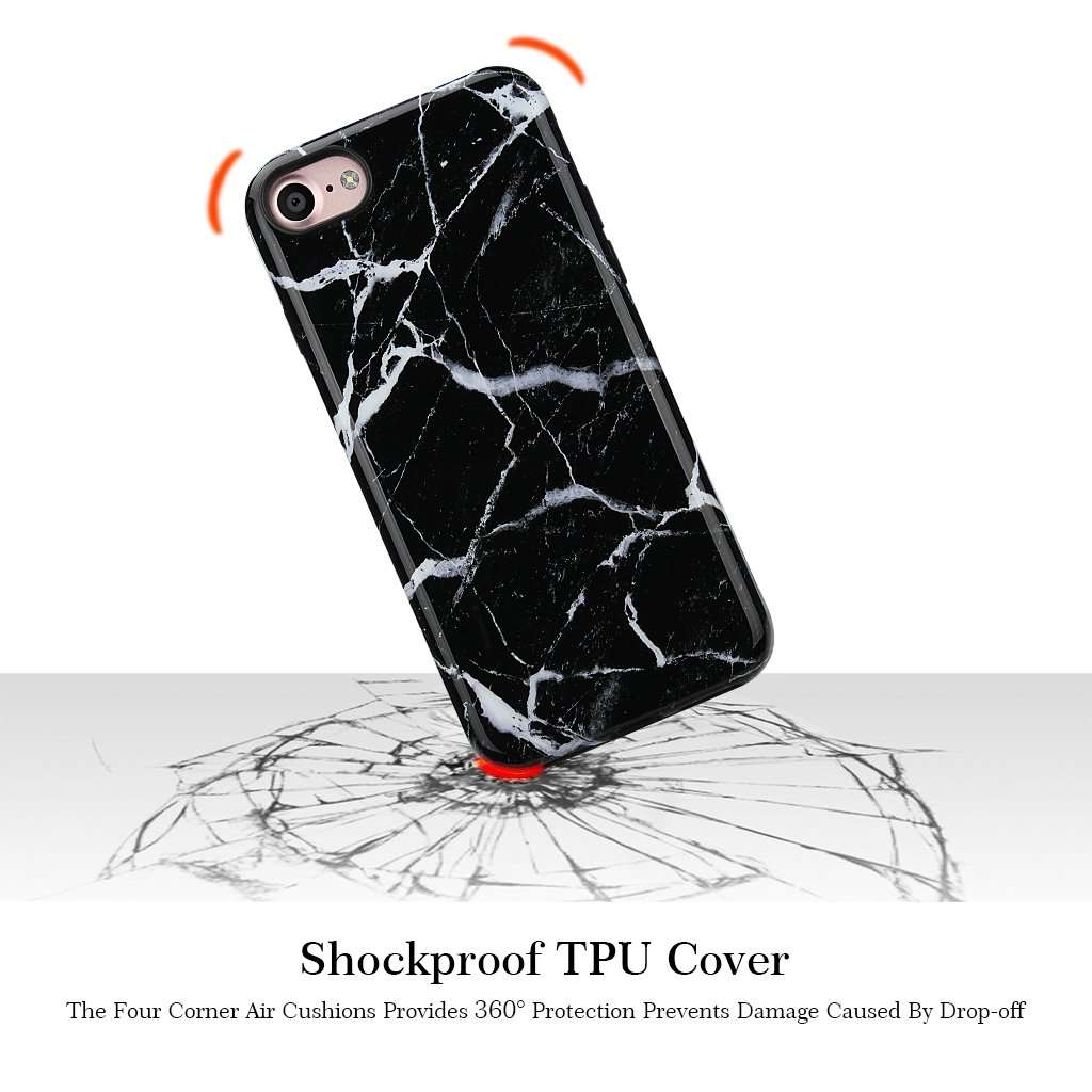 iPhone 8 Marble Case/iPhone 7 Case for Girls,GOLINK Glossy Marble Series Slim-Fit Ultra-Thin Anti-Scratch Shock Proof Dust Proof TPU Gel Case for iPhone 7/8 - Black Marble 5