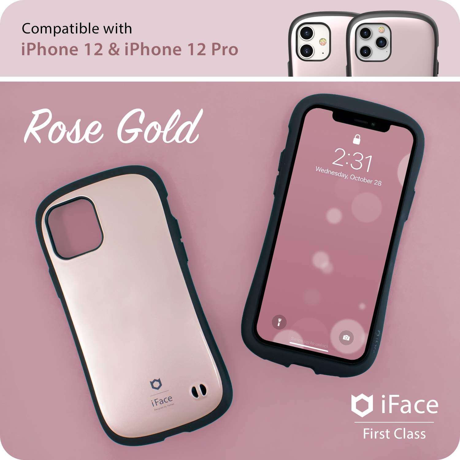 iFace First Class Designed for iPhone 12 Pro and iPhone 12 (6.1") – Cute Shockproof Dual Layer [Hard Shell + Bumper] Phone Case - Rose Gold 3