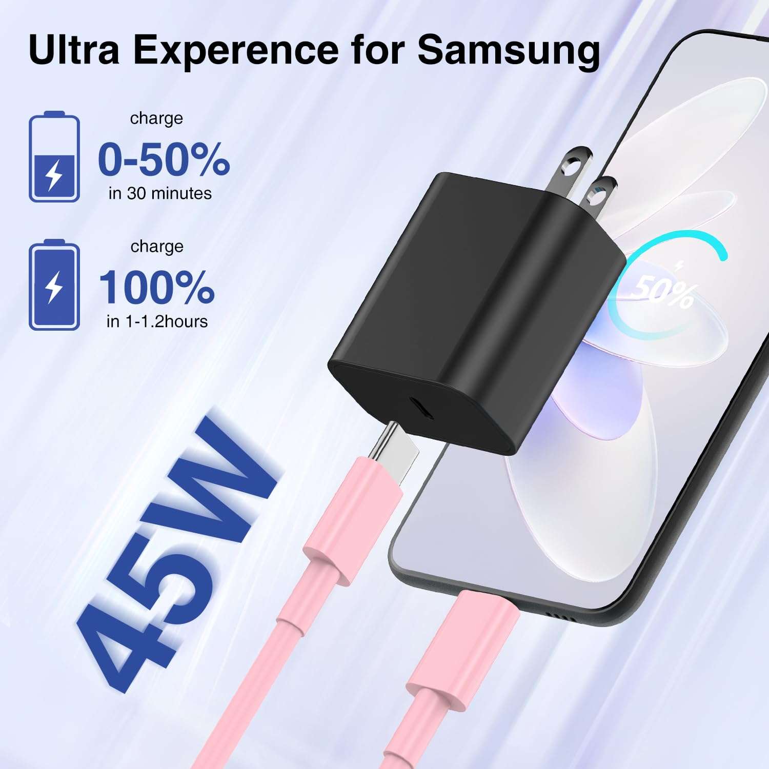 45W Super Fast Charger USB C for Samaung,6FT Samsung Type C Charger Fast Charging Cable for Samsung Galaxy S24+Ultra,Long USB C Cord Android Phone Charger for Samsung Galaxy S23 S22 S21+Ultra-Pink 4