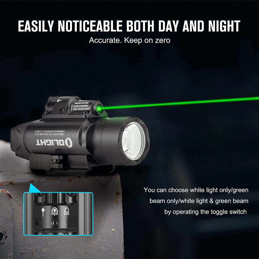 OLIGHT Baldr Pro 1350 Lumens Tactical Weaponlight with Green Beam, Bundled with I3T EOS 180 Lumens Dual-Output Slim EDC Flashlight for Camping and Hiking 5