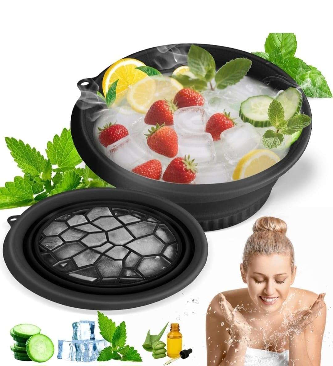 PROTEXX Silicone Face Bowl for Ice with Built-in Icetray, Collapsible Face Tub for Ice Bath, Facial Ice Plunge Bowl, Ice Water Facials at Home (1 pic Hook) 1