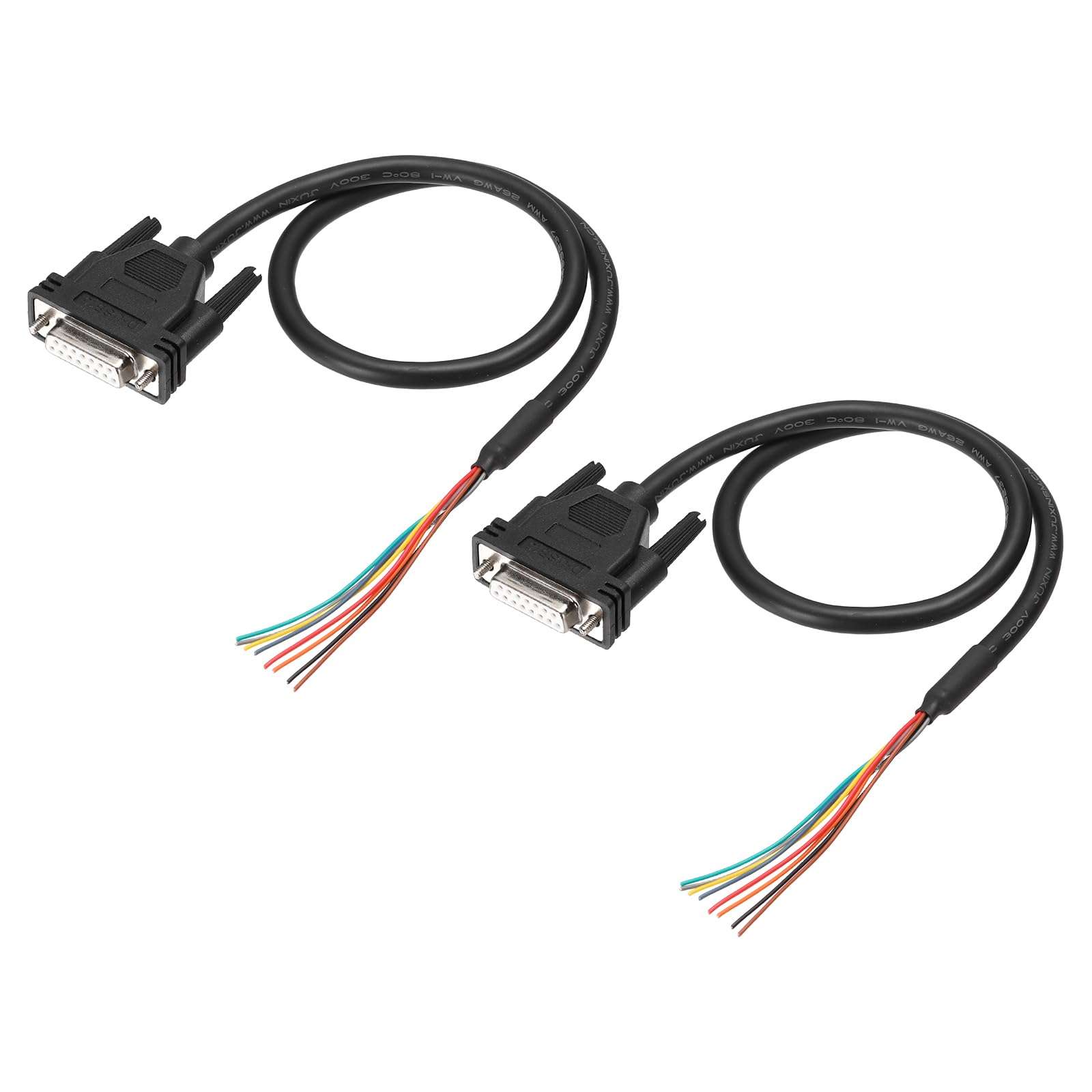 PATIKIL 2 Pcs 1.6 ft 26AWG DB15 Female Connector to Bare Wire END RS232 15-Pin Serial Extension Cable Double Shielded Gold Plated Female Connector, Black