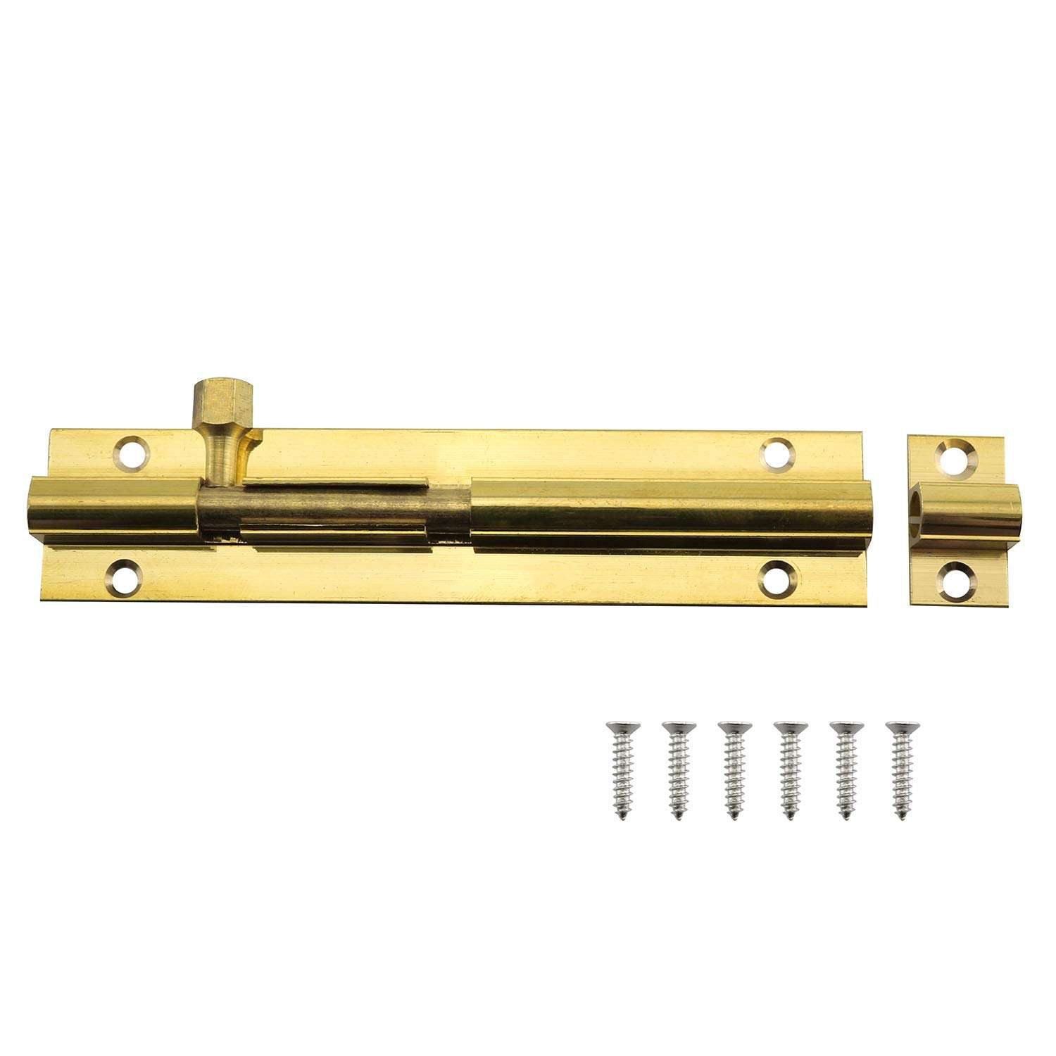 JCBIZ 4" Pure Brass Bolt Antique Wooden Door Cabinet Latch for Wooden Doors and Windows 1