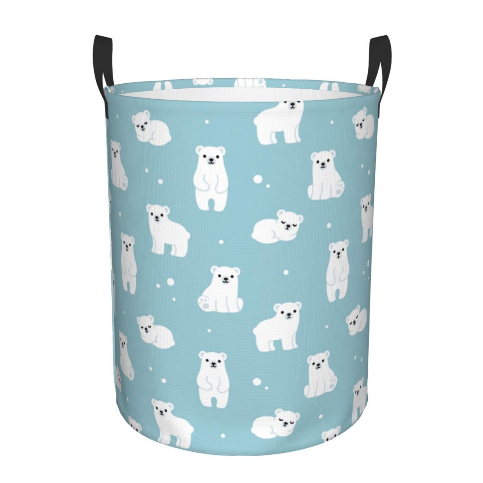 Gbuzozie Cute Cartoon Polar Bears Round Laundry Hamper Storage Basket Toys Clothes Organizer Bin For Home Bathroom Bedroom Dorm Nursery, 38l