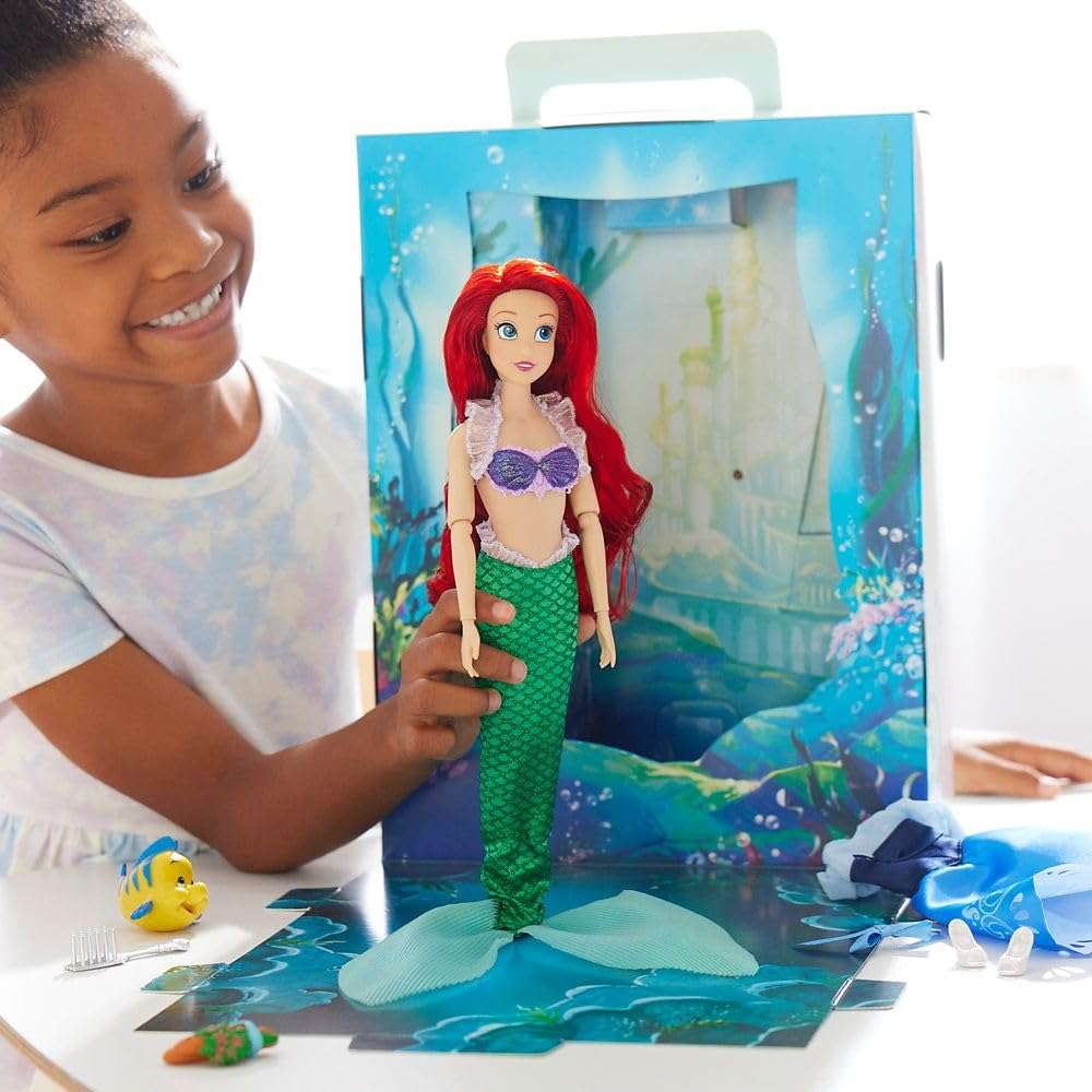Disney Store Official Princess Story Doll (Ariel from The Little Mermaid) 11 Inches, Includes Coloring Book and Additional Dress, Princess Doll in Classic Outfit, Princess Toys for Girls 3