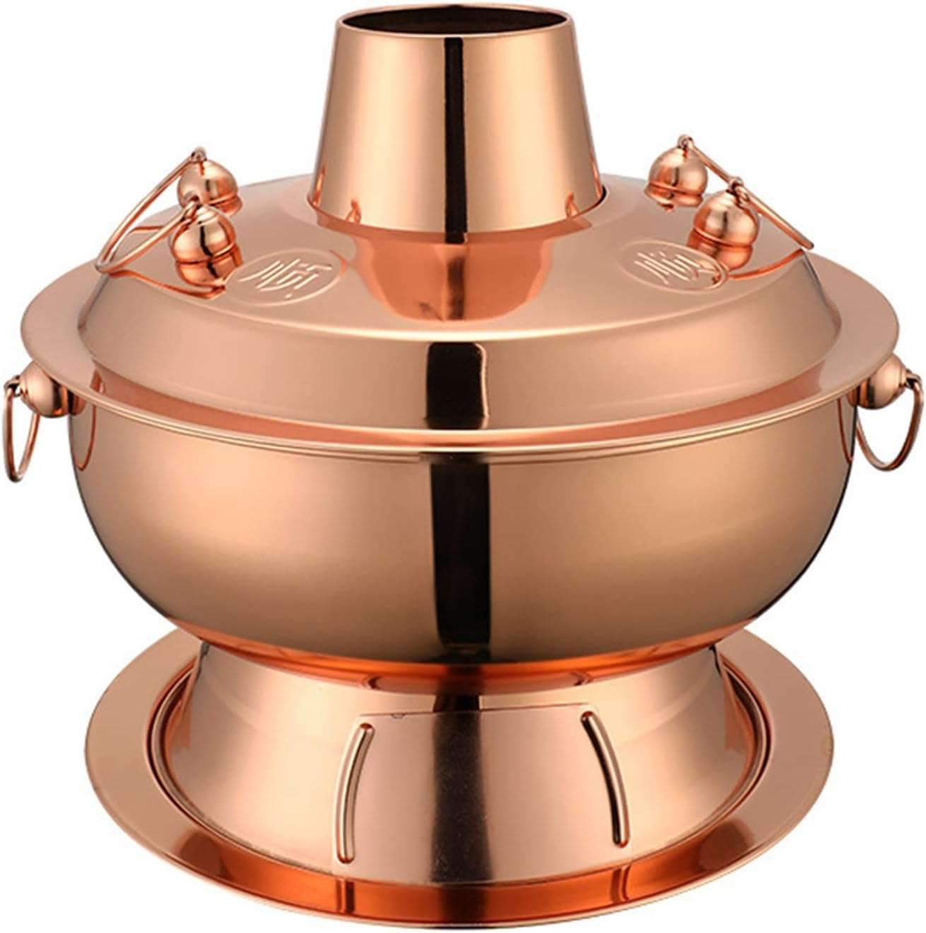 Traditional Chinese Copper Hot Pot, Vintage Copper Shabu Hot Pot Pan, Food Grade Stainless Steel Charcoal Shabu Hotpot Cooker Chinese Traditional Stew Pot Soup Pot Cookware(Rose,36cm) 1