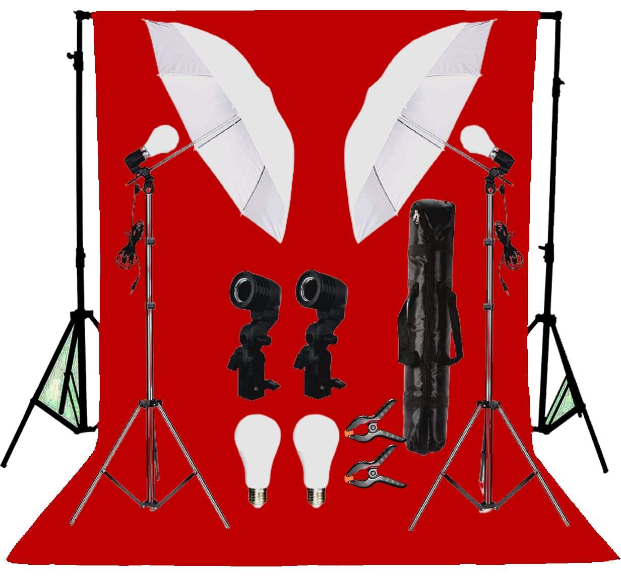 Giftmax Single Holder Umbrella Lighting Kit with Umbrella Studio Light with Backdrop Cloth Screen Photo Background Backdrop Stand Support System (Single Holder Kit + Red Screen) 1