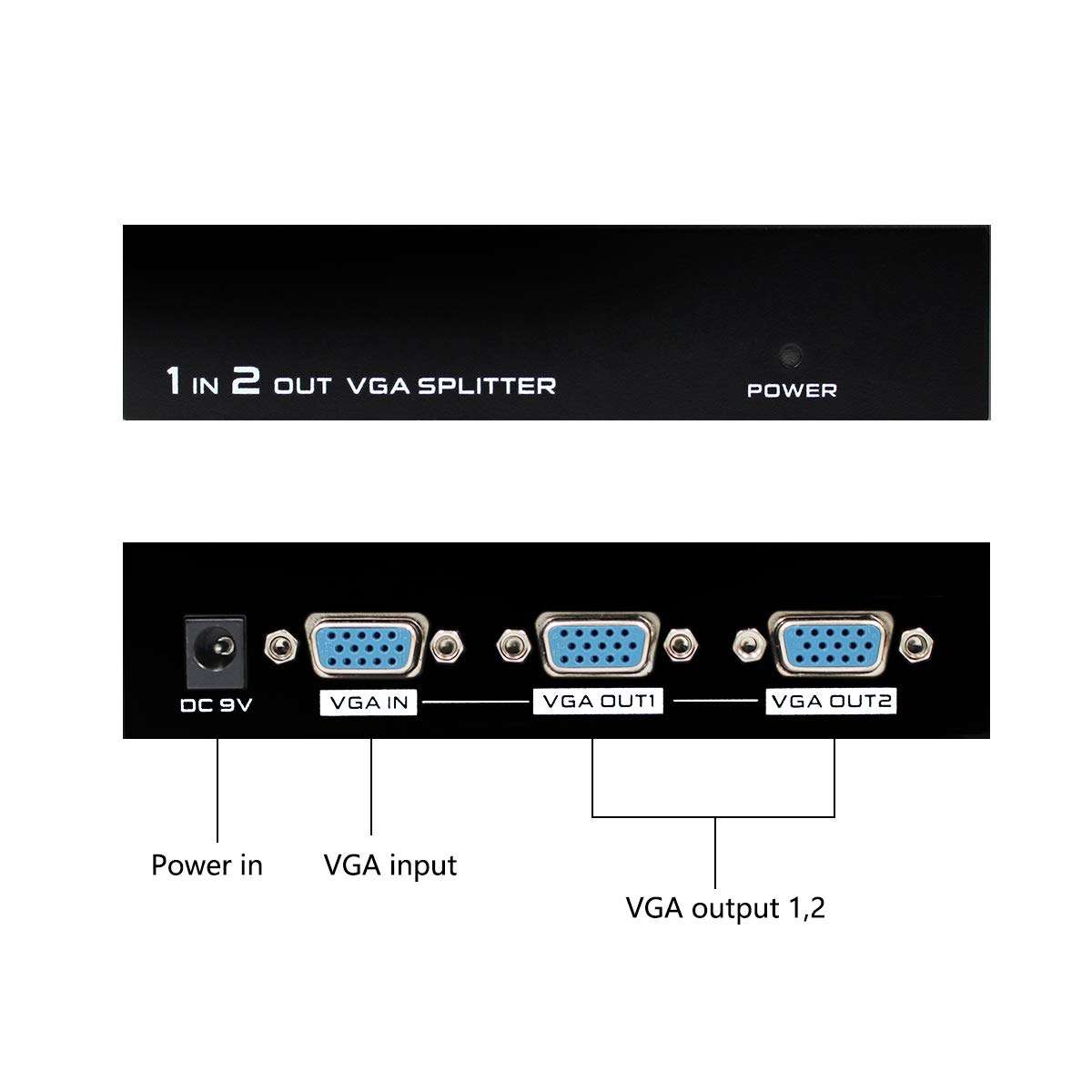 Wiistar VGA Splitter 2 Port 1 in 2 Out VGA Video Splitter 1x2 Support 1920X1400 Resolution for Laptop PC to Monitor Projector Two Display Screen 4