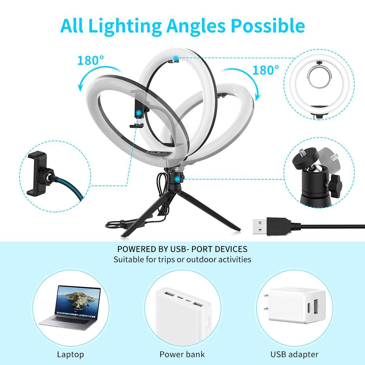 10.2'' Selfie Ring Light with Tripod Stand & Phone Holder - Upgraded Dimmable Camera Ring Light with Makeup Mirror for TikTok/YouTube/Live Stream/Makeup/Photography Compatible with iPhone Android 4